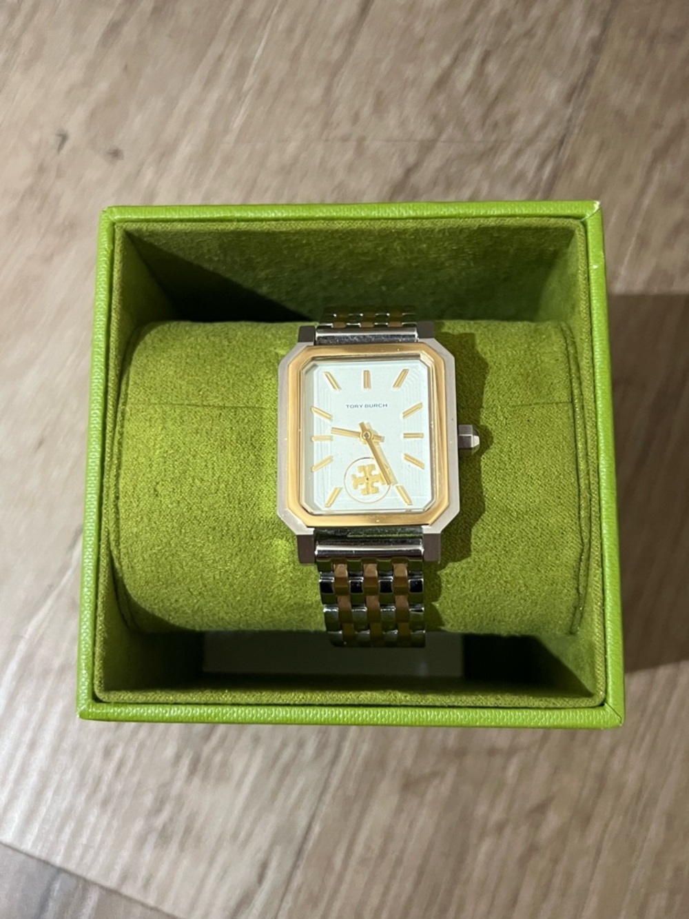 Tory Burch Two-Tone Rectangular Bracelet Watch in Gold and Silver Tones